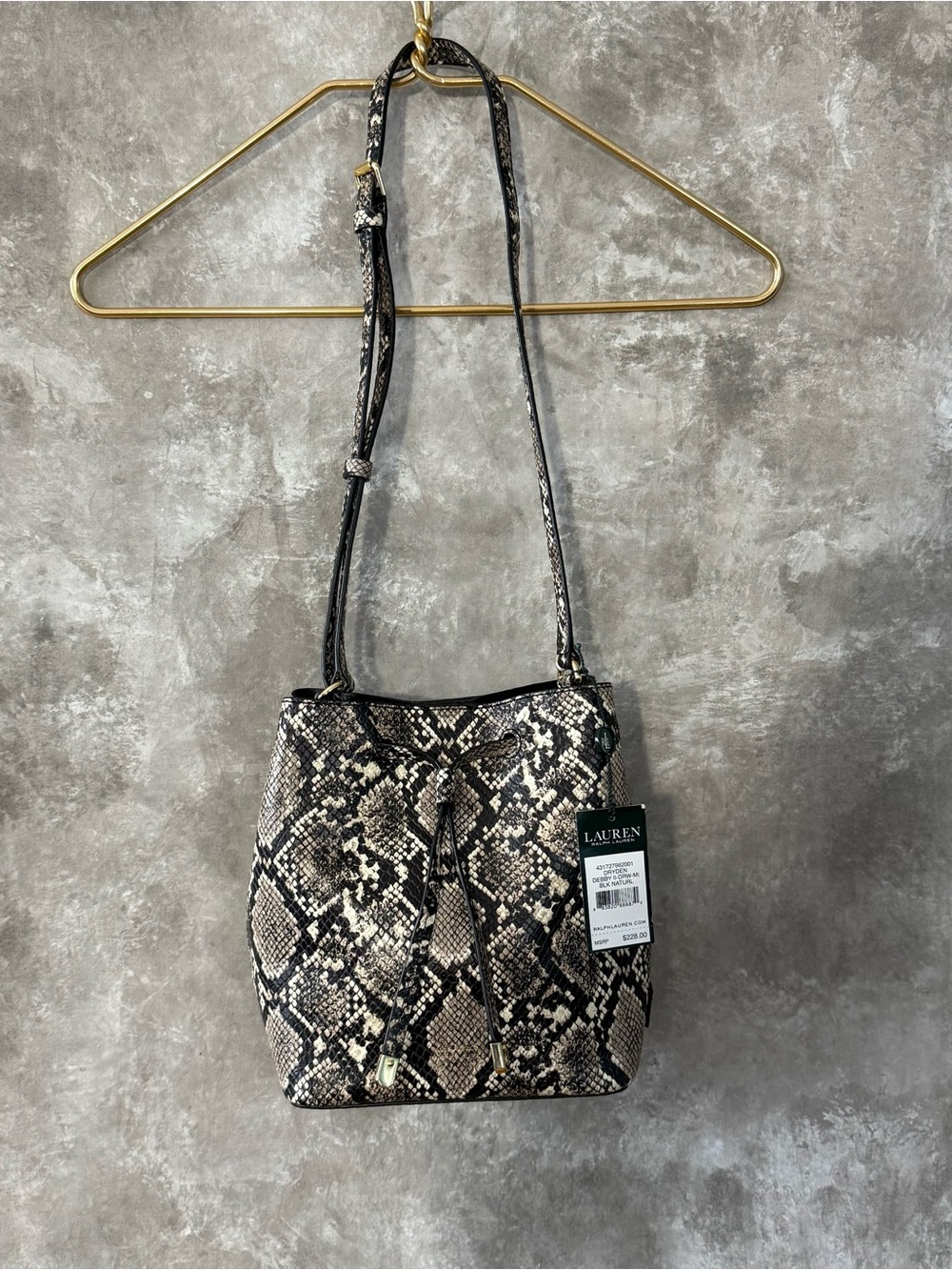 Lauren Ralph Lauren Snake-Print Bucket Crossbody Bag - Black, Tan (B3)